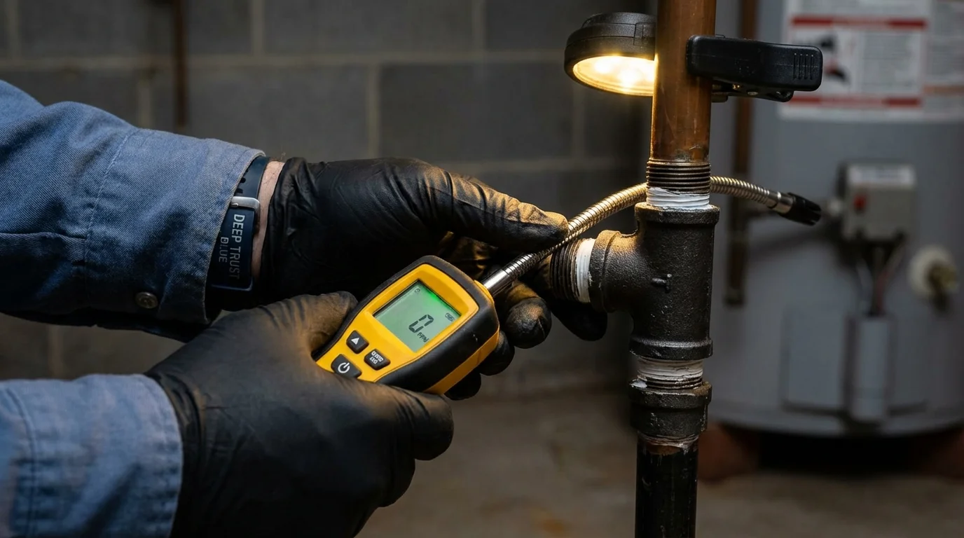 Gas leak detection with electronic sniffer by Johns Plumbing LLC in Rugby