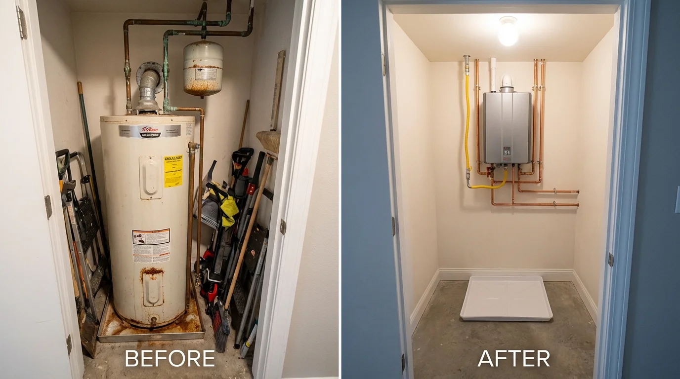 Tank water heater versus wall-mounted tankless unit comparison for Rugby, ND homeowners